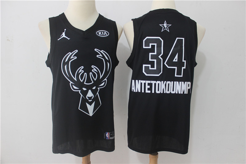 Men Milwaukee Bucks #34 Antetokounmp Black 2108 All Stars NBA Jerseys->milwaukee bucks->NBA Jersey